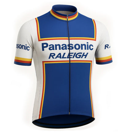 Maillot de cyclisme rétro Panasonic Raleigh - Blanc/Bleu