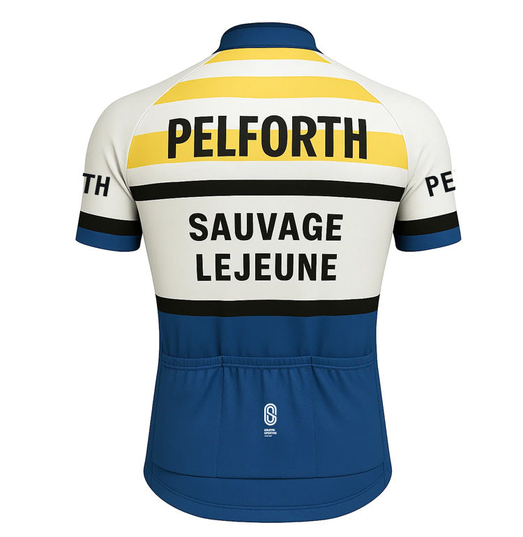 Maillot de Cyclisme rétro Pelforth Lejeune - Blanc/Blue