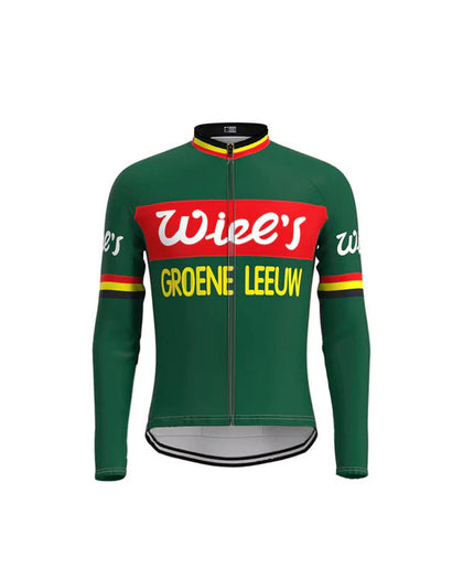 Veste cycliste rétro hiver (Polaire) Wiel's Groene Leeuw - Rouge/vert