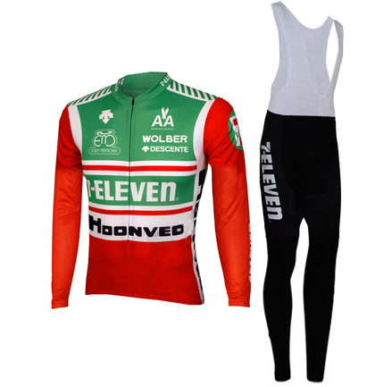 Tenue de Cyclisme rétro 7-Eleven - Veste (polaire) et Pantalon Long - Rouge/Vert