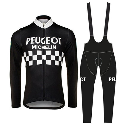 Tenue de Cyclisme rétro Peugeot - Veste (polaire) et Pantalon Long - Noir