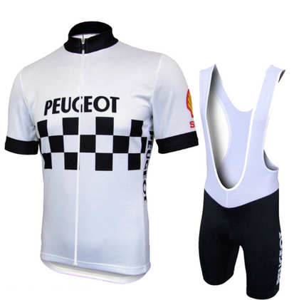 Tenue de Cyclisme Rétro Peugeot - Blanc/Noir