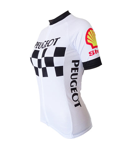 Maillot de cyclisme rétro Femme Peugeot - Blanc