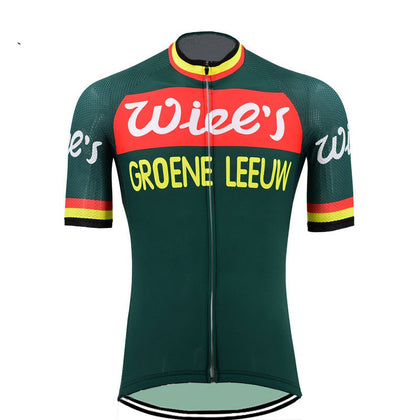 Maillot de cyclisme retro Wiel's Groene Leeuw - Rouge/Vert