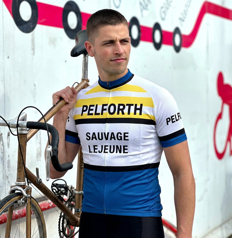 Maillot de Cyclisme rétro Pelforth Lejeune - Blanc/Blue - Gruppo Sportivo