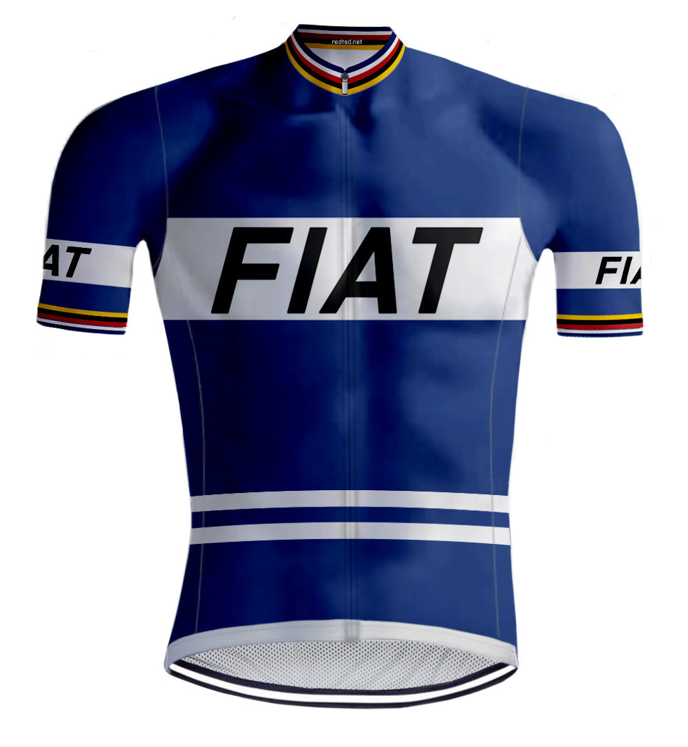 Maillot Cycliste Vintage FIAT 70's - France - Taille M - Bleu Acrylique