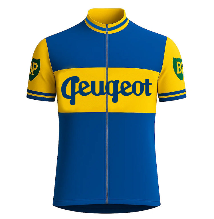 Maillot de cyclisme rétro Peugeot-Dunlop - Bleu/Jaune