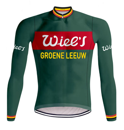 Veste cycliste rétro hiver (Polaire) Wiel's Groene Leeuw - Rouge/vert