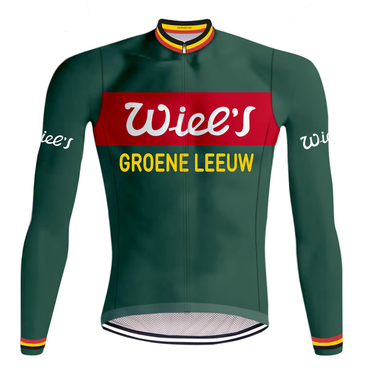Veste cycliste rétro hiver (Polaire) Wiel's Groene Leeuw - Rouge/vert