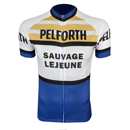 Maillot de Cyclisme rétro Pelforth Lejeune - Blanc/Blue