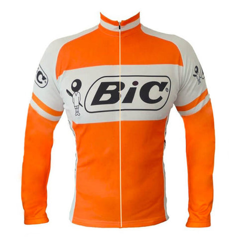 Maillot de cyclisme rétro BIC avec manches longues orange