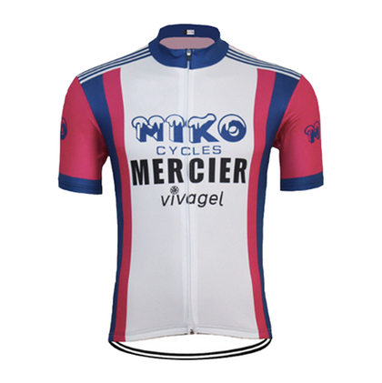 Maillot de cyclisme rétro Miko-Mercier-Vivagel - Rose/Blanc