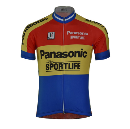 Maillot de cyclisme rétro Panasonic Sportlife - Rouge/Jaune/Bleu