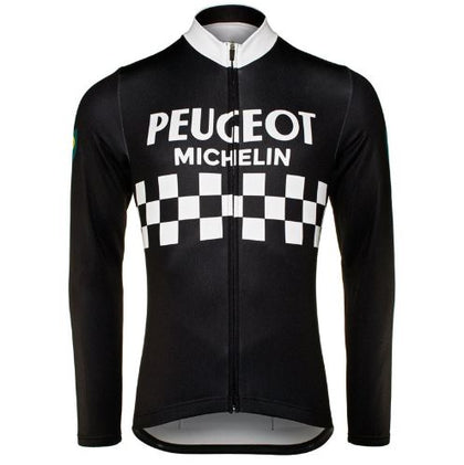 Maillot de cyclisme rétro Peugeot manches longues - Noir