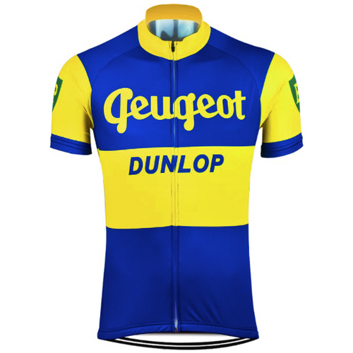 Maillot de cyclisme rétro Peugeot-Dunlop - Bleu/Jaune