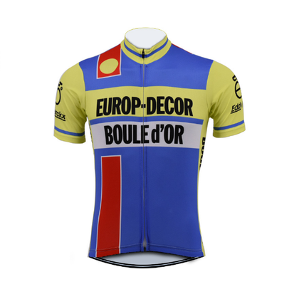 Maillot de cyclisme rétro Europ-Decor - Jaune/Bleu